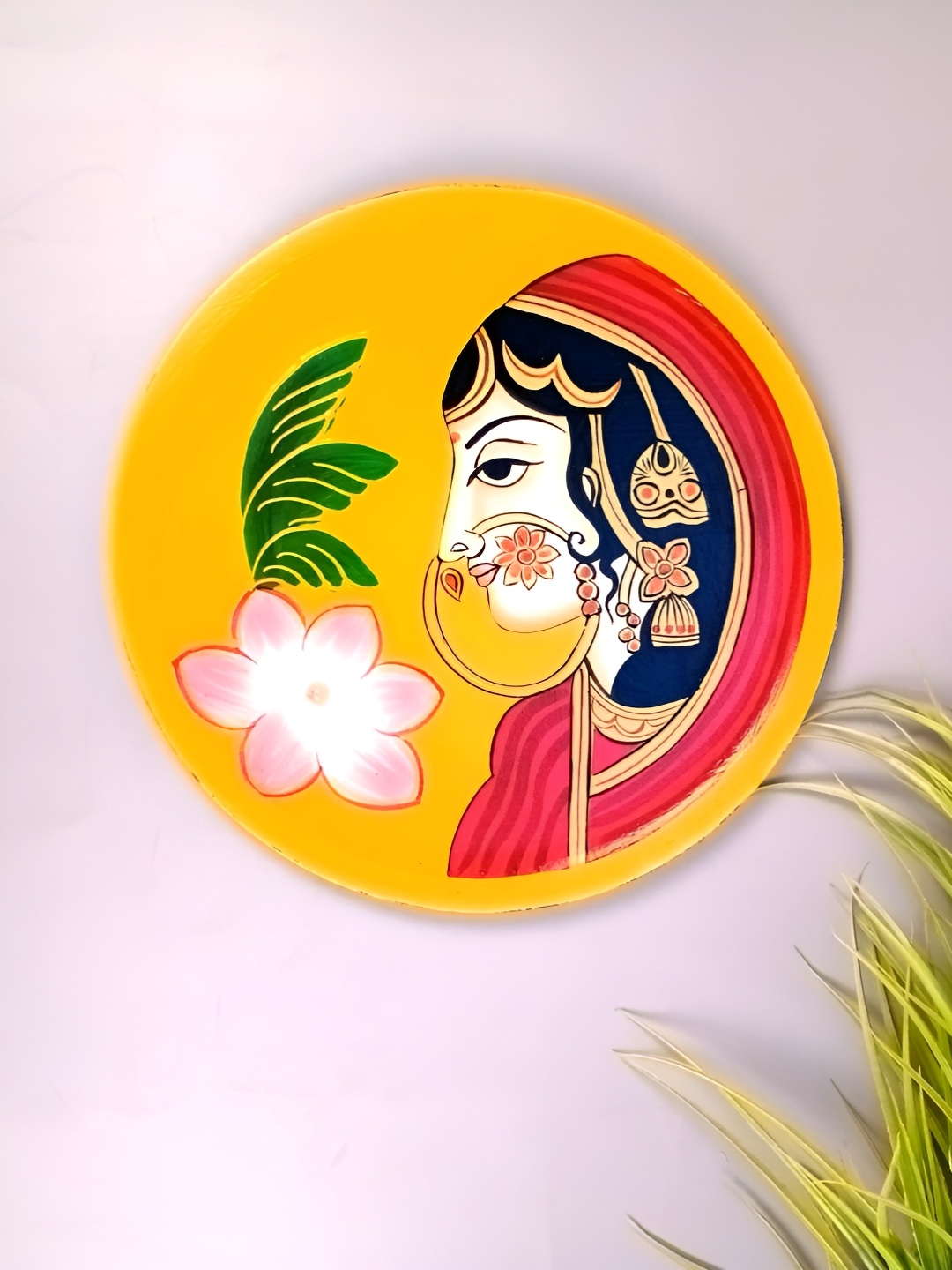 

apka mart Red & Yellow Traditional Lady Printed Wooden Wall Plate