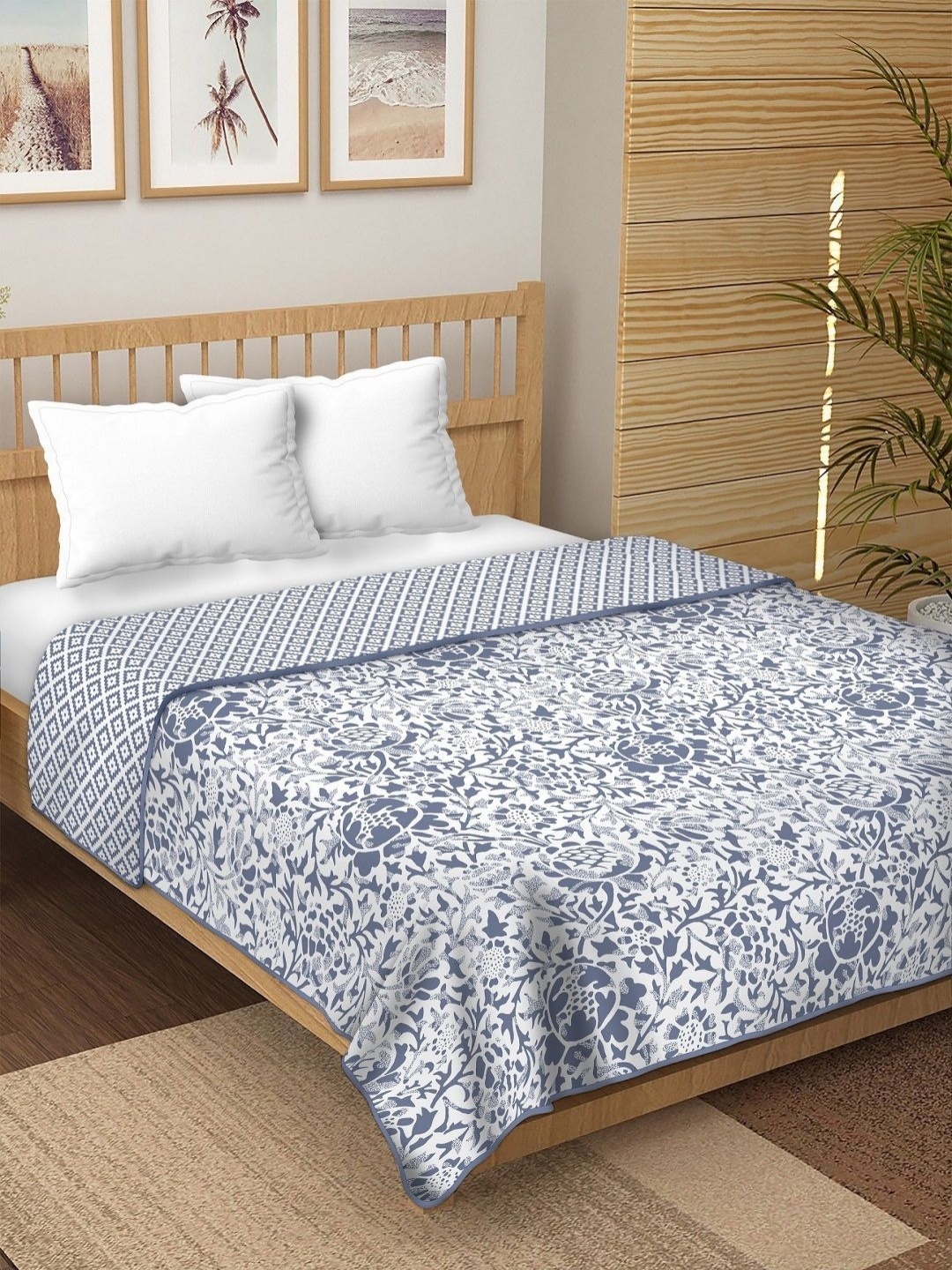 

CHICERY Blue & White Floral Printed 210 GSM Pure Cotton AC Room Single Bed Dohar