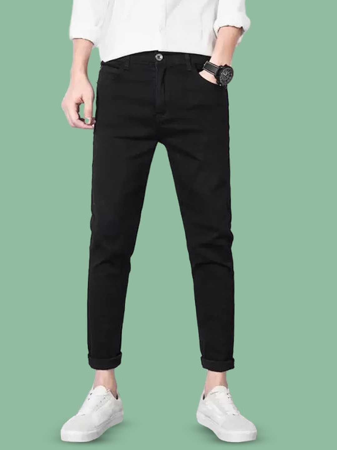 

COMFITS Men Classic Regular Fit Clean Look Cotton Jeans, Black