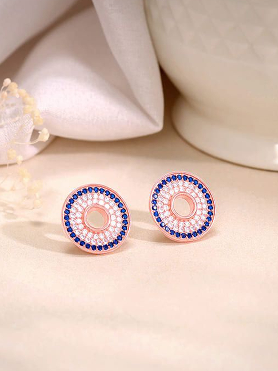 

GIVA 925 Silver Rose Gold-Plated Circular Zircon Studded Glittering Joy Studs