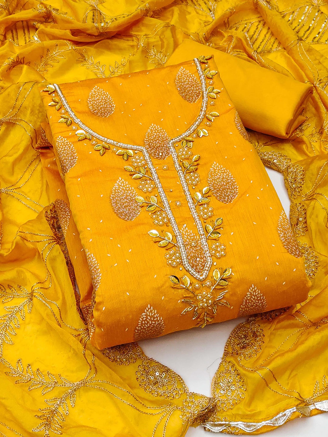 

SHADOW & SAINING Floral Printed Semi-Stitched Dress Material, Yellow