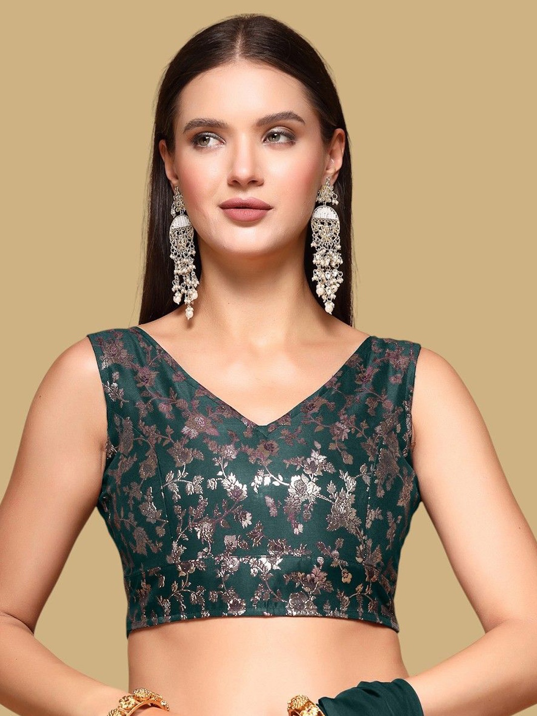 

Oomph! Woven Design Jacquard Traditional Saree Blouse, Green