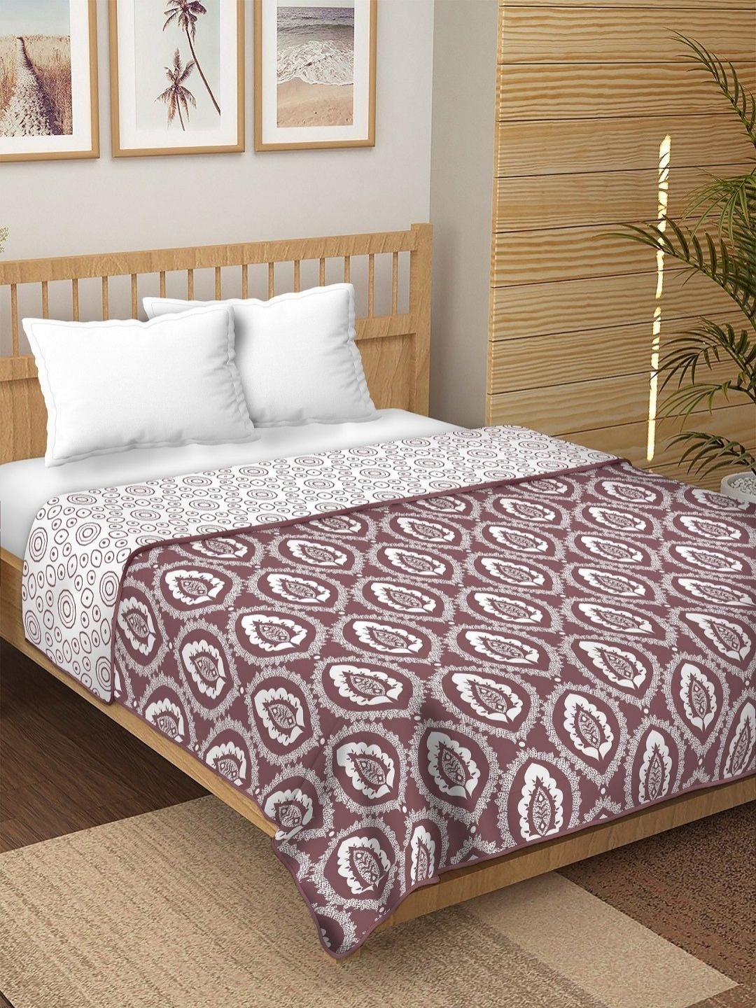 

tundwal's Purple & White Floral Cotton AC Room 210 GSM Single Bed Dohar