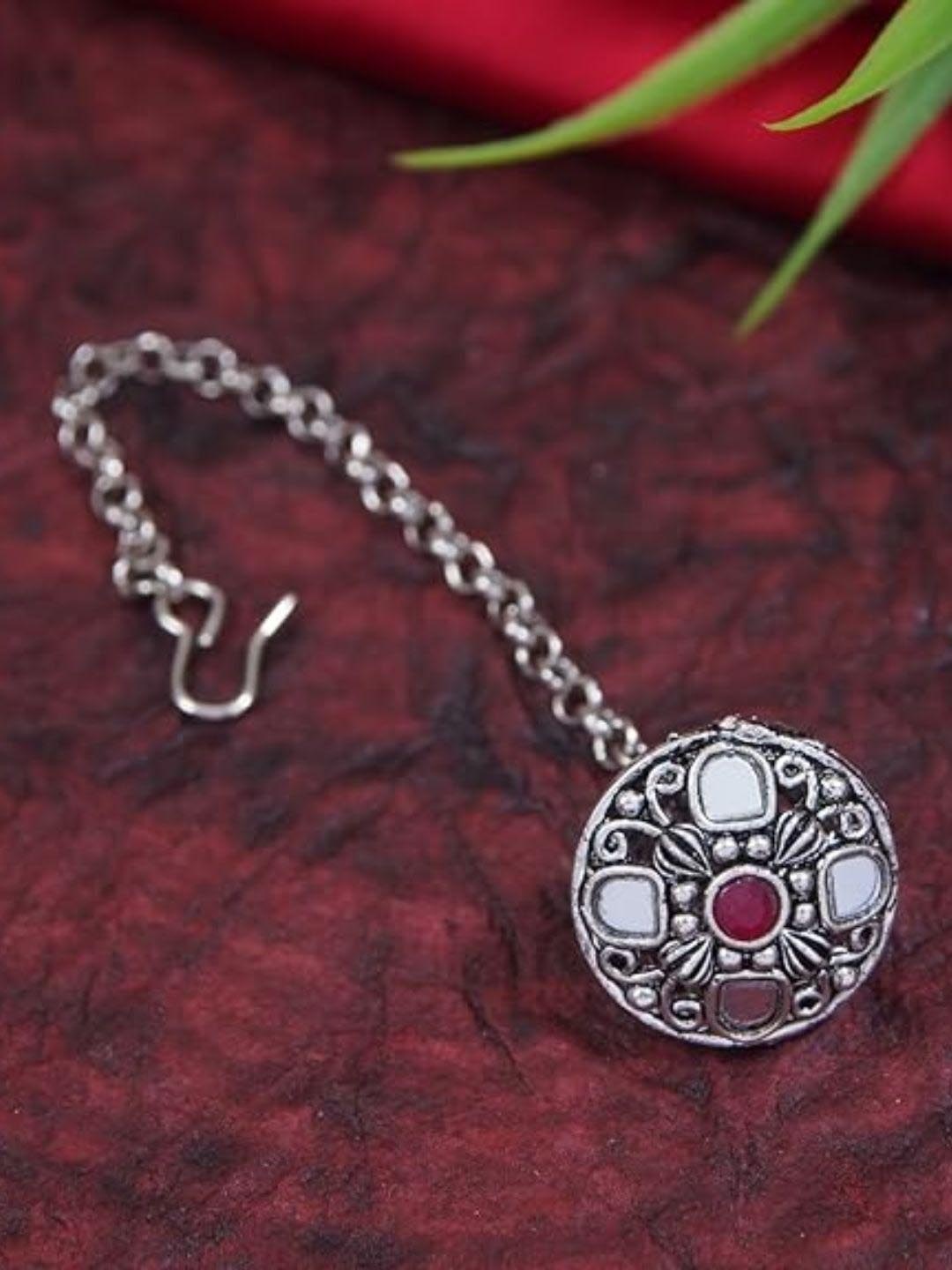 

I Jewels Silver-Plated Oxidised Maang Tikka Head Jewellery