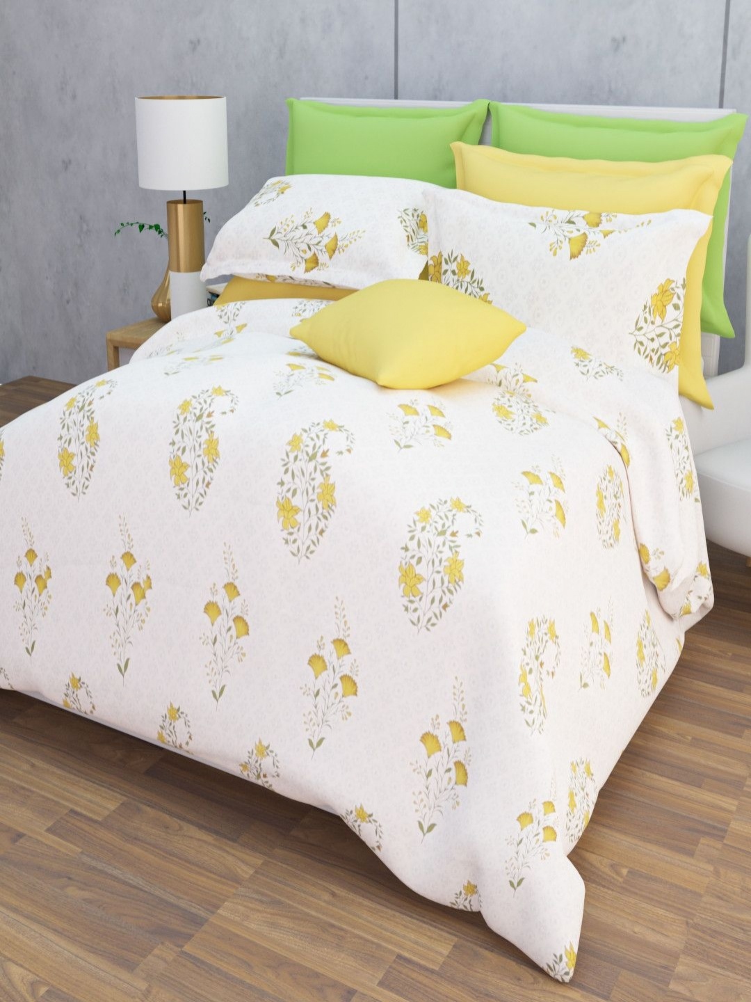 

HOME AFFAIRS Yellow & White Floral 210 TC King Size Bedsheet Set 2.74 m x 2.74 m