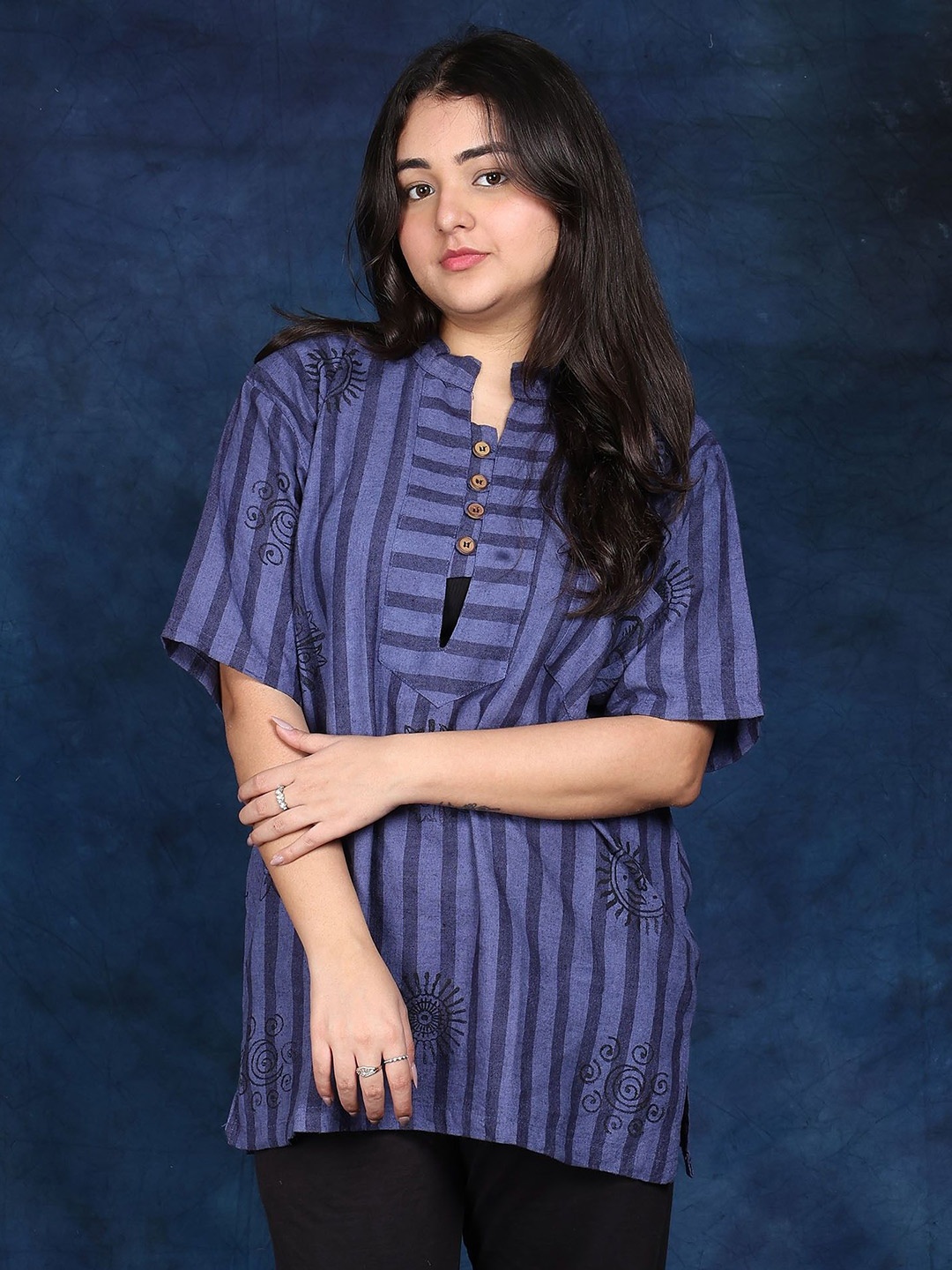 

Exotic India Ethnic Motifs Printed Kurti, Blue