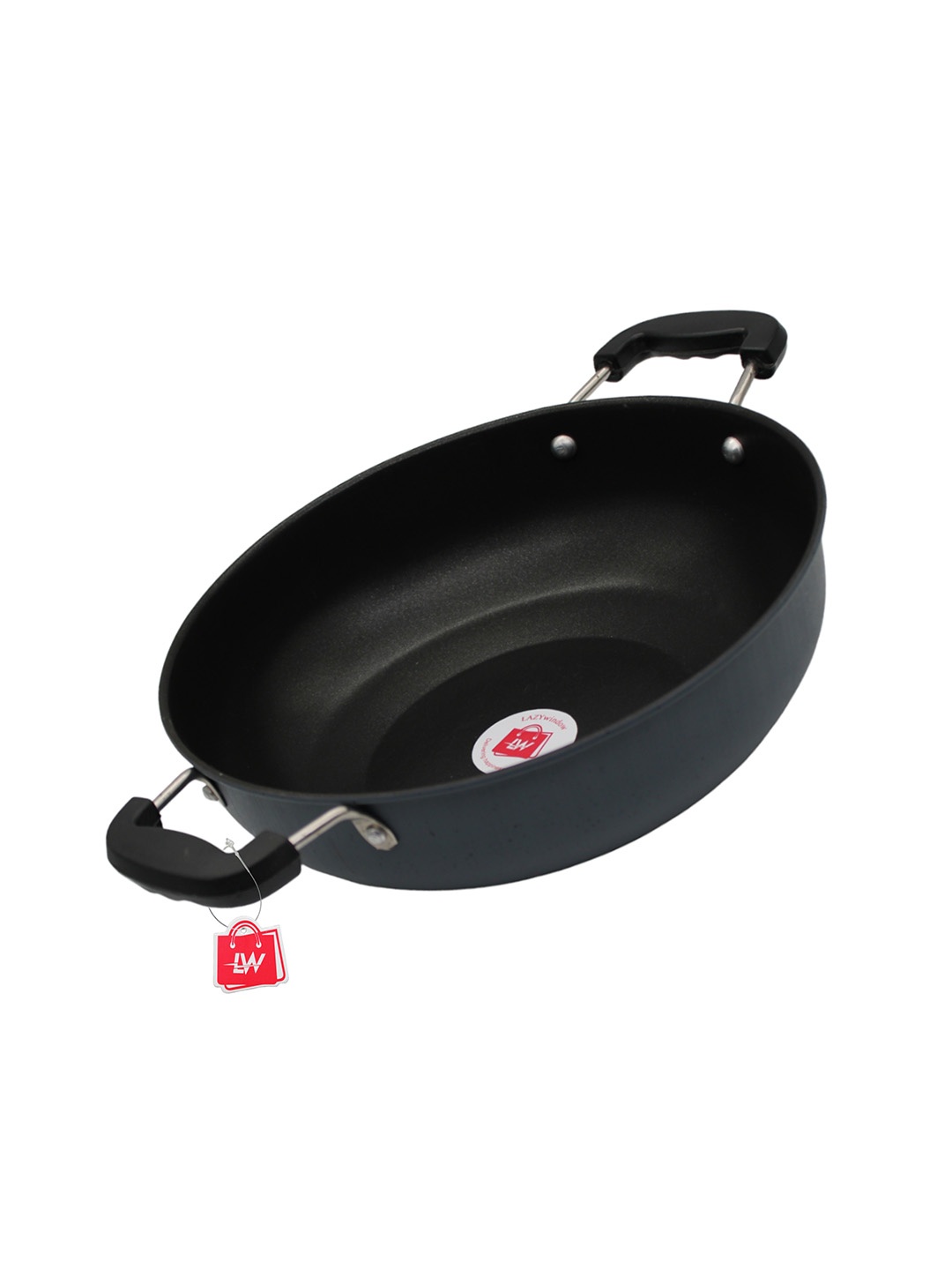 

LAZYwindow Grey & Black Dishwasher And Microwave Safe Non-Stick Metal Kadhai 1.9L