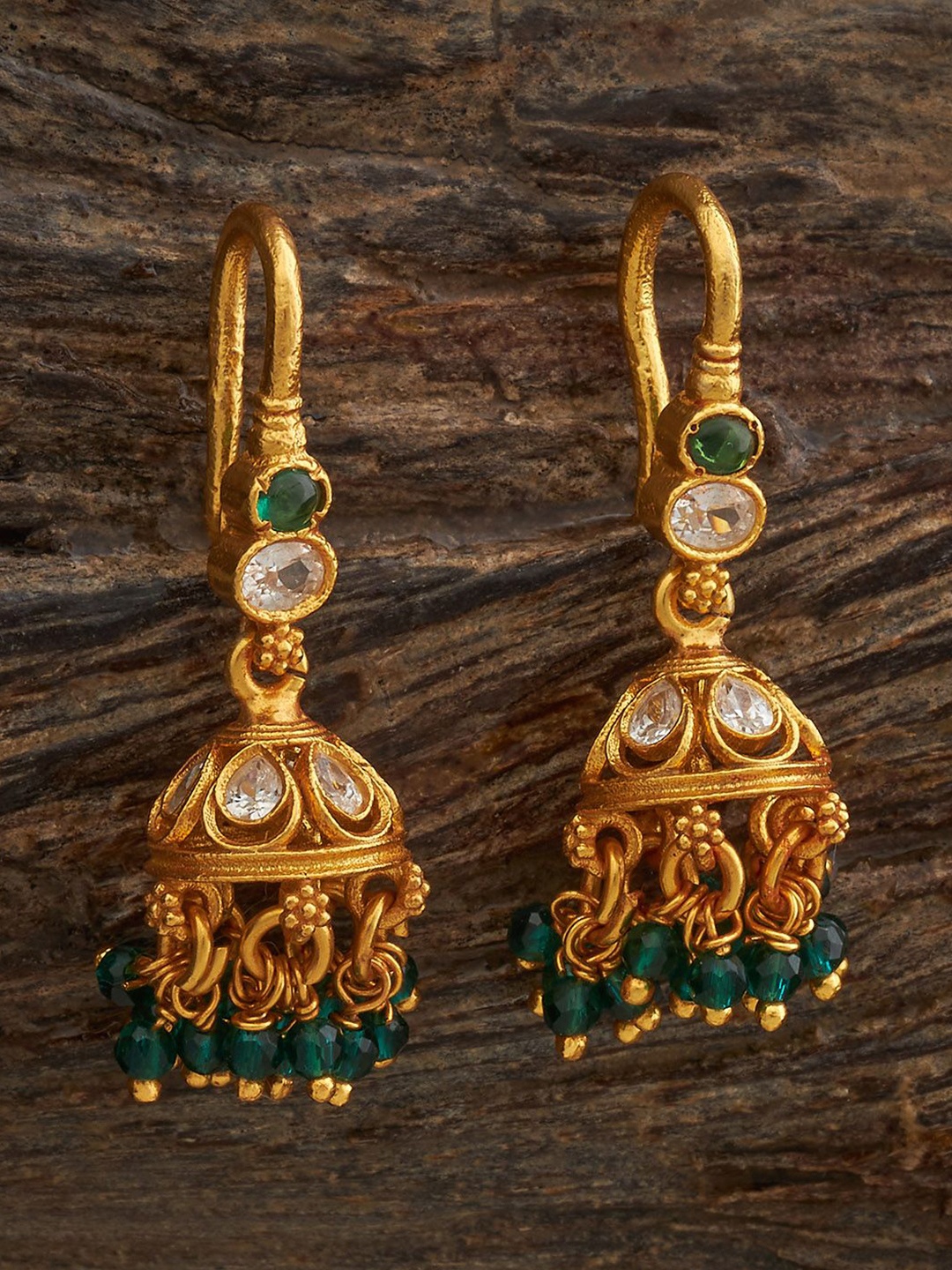 

Kushal's Fashion Jewellery Gold-Plated Ethnic 92.5 Pure Silver Temple Jhumkas
