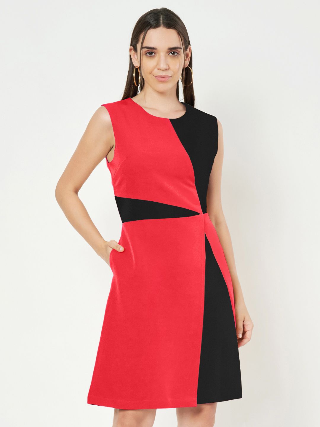 

BRINNS Women Colourblocked A-Line Dress, Red