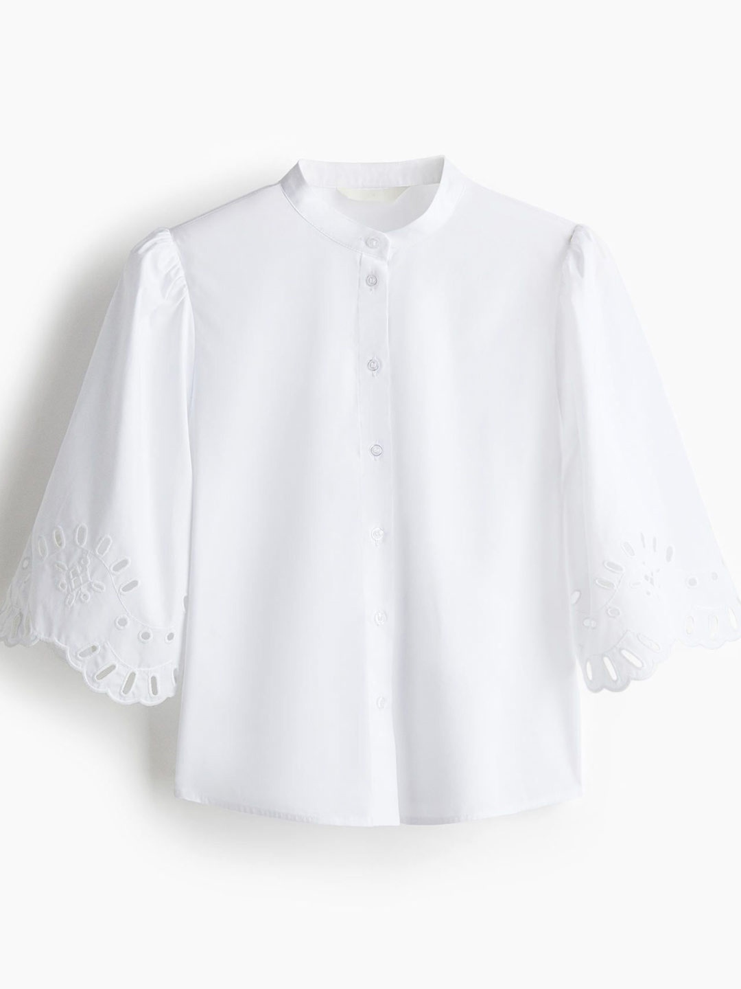 

H&M Women Puff-Sleeved Cotton Blouse, White