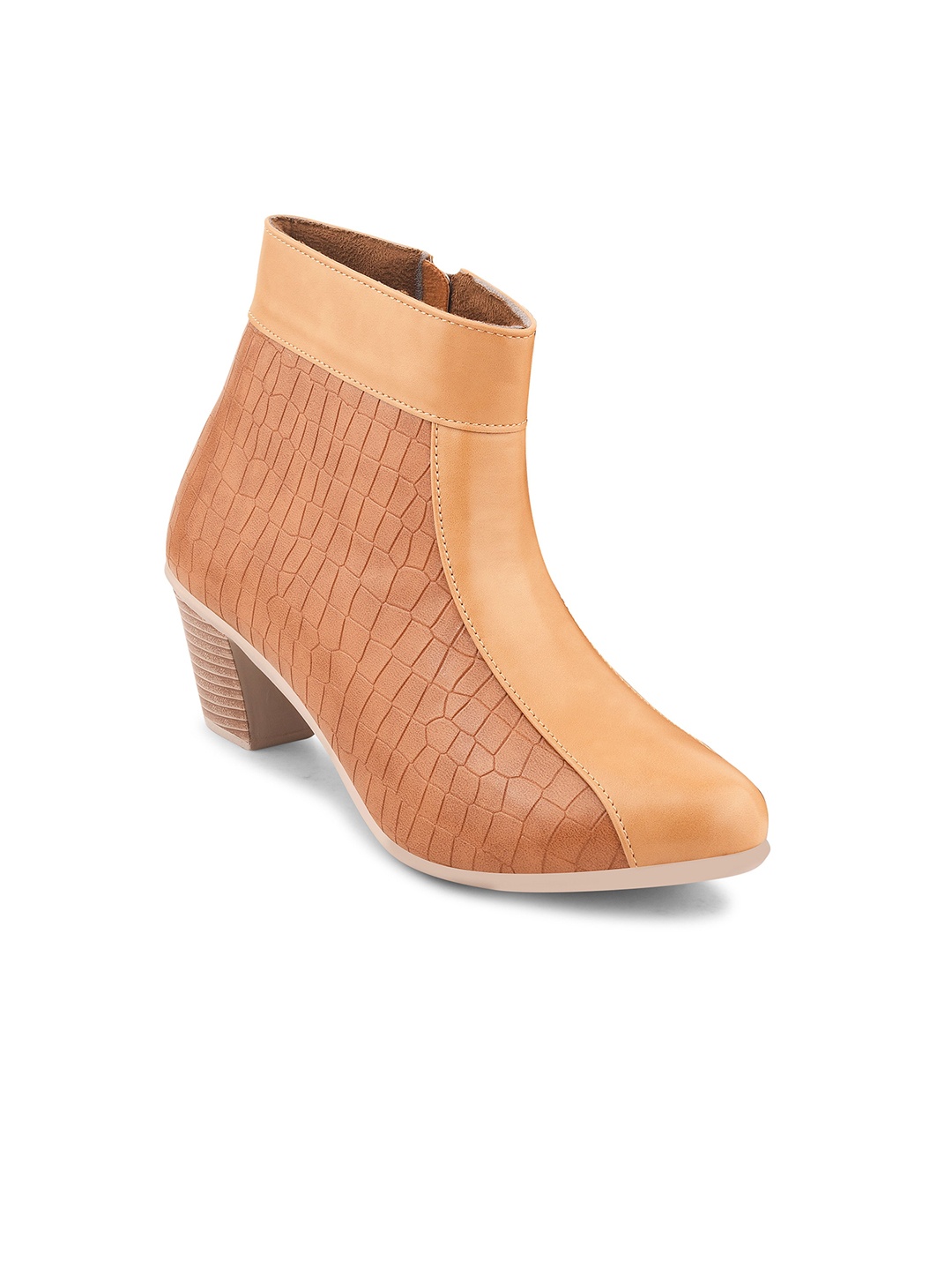 

Padchin Women Textured Block Heeled Boots, Tan