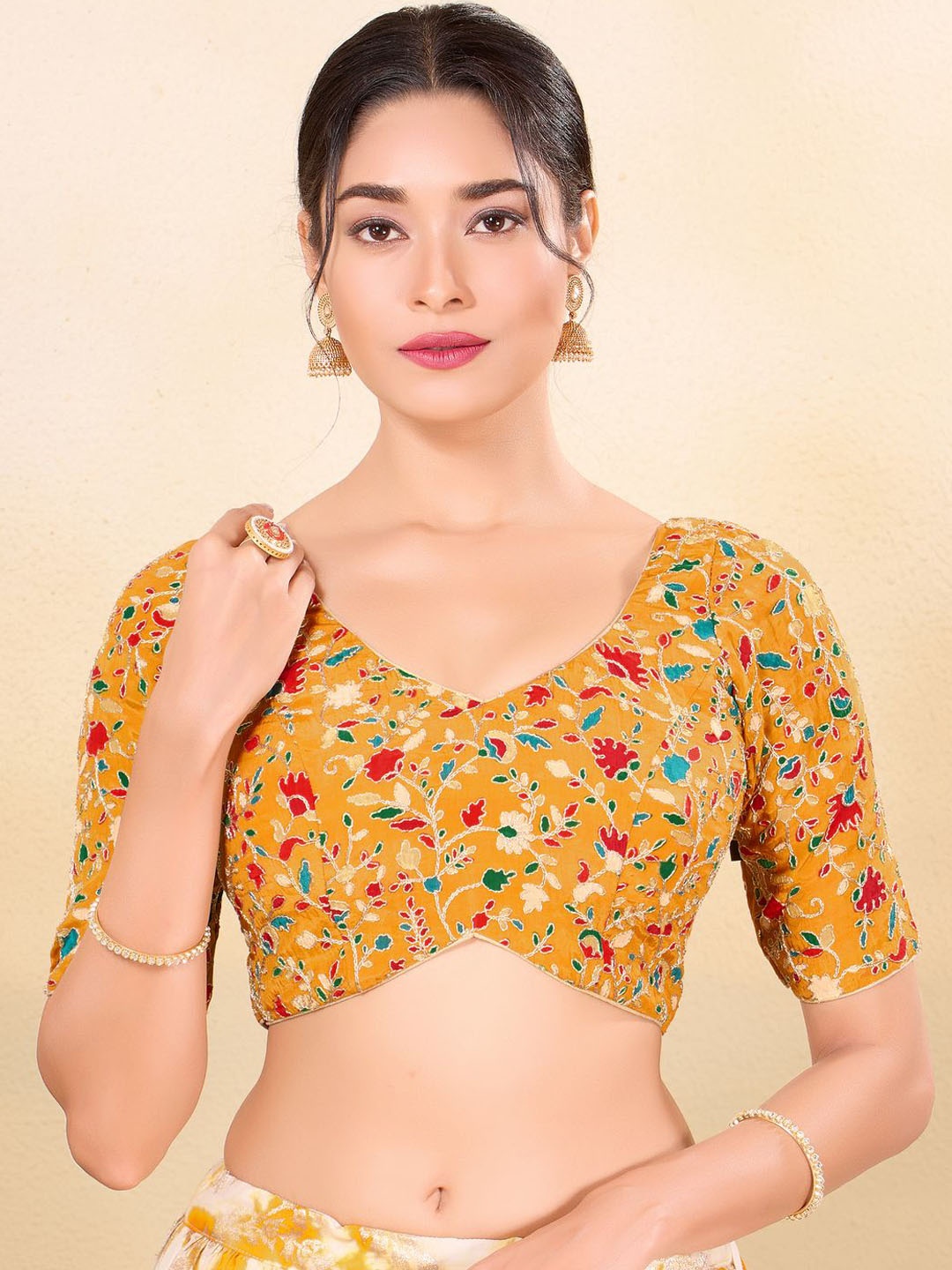 

VAMAS - THE DESIGNER BLOUSES Women Sweetheart Neck Padded Saree Blouse, Mustard