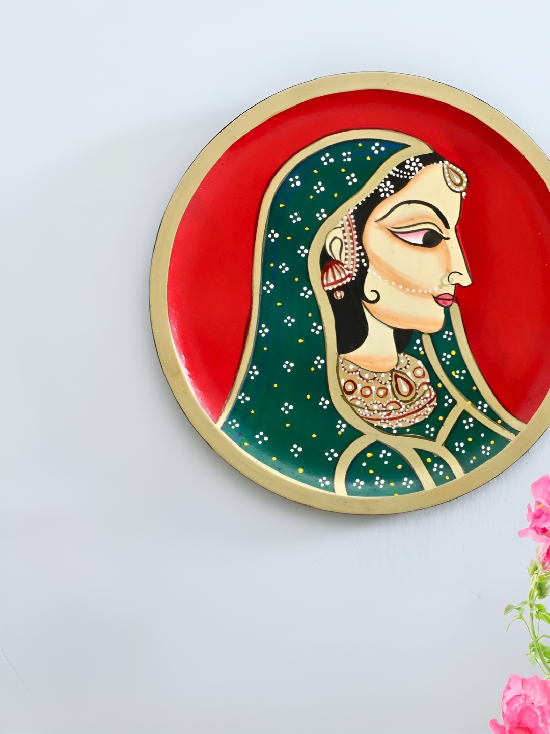 

apka mart Red & White Bani Thani Lady Printed Wooden Wall Plate