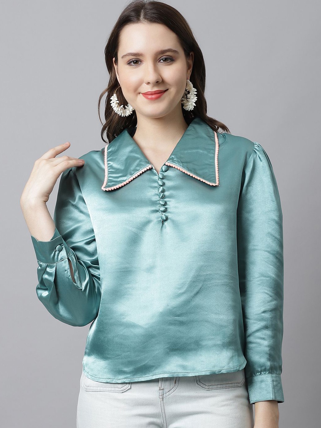

JAKANARY Women Satin Top, Sea green