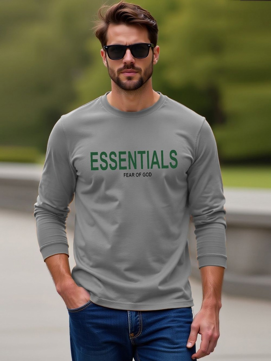 

Genzy Cotton Printed Round Neck T-shirt, Grey
