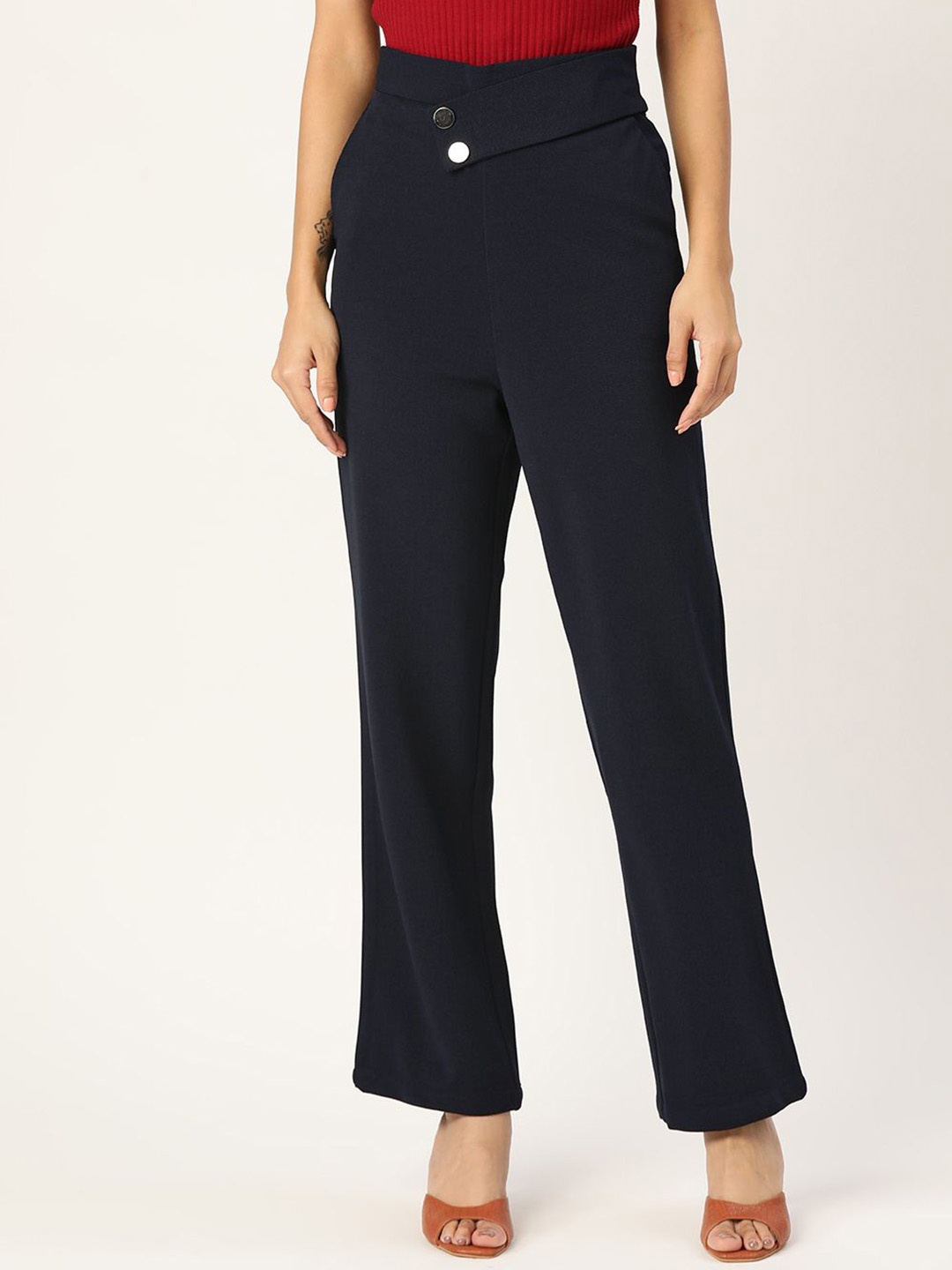 

Zastraa Women Smart High-Rise Trousers, Navy blue