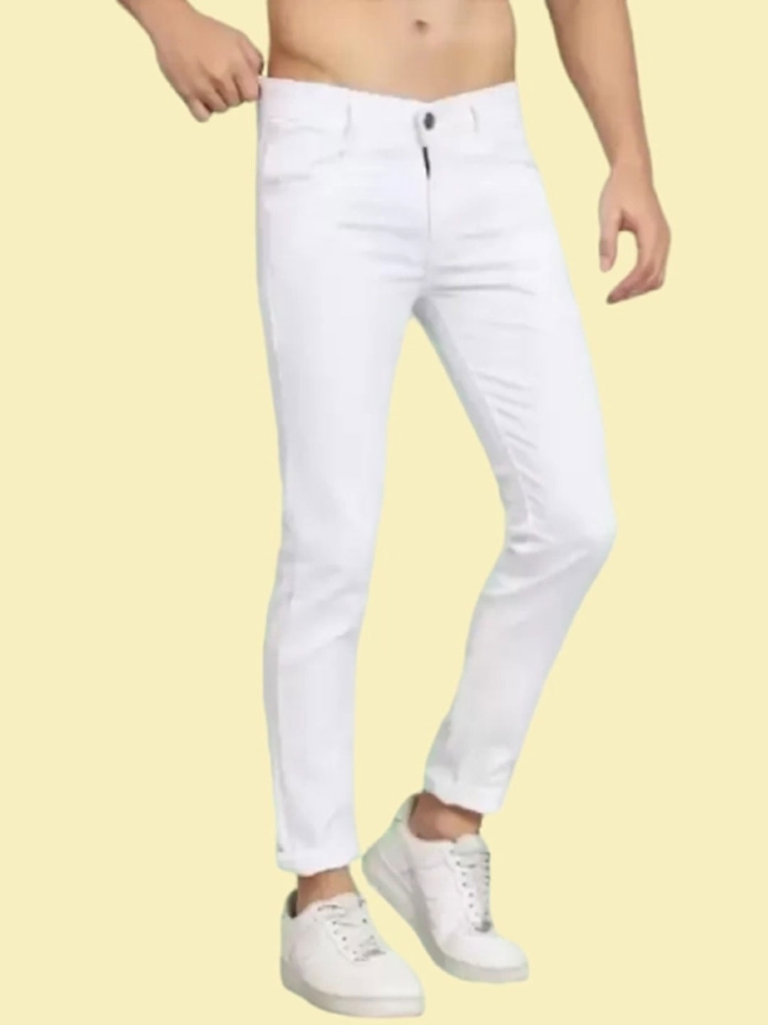 

COMFITS Men Cotton Regular Fit Mid-Rise Classic Clean Look Jeans, White