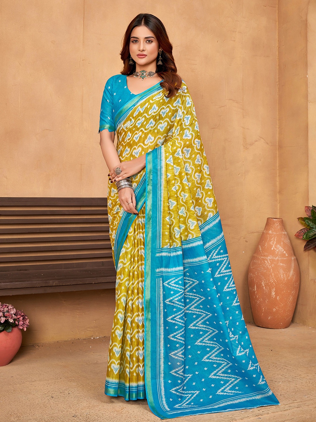 

VEECHIS Ethnic Motifs Zari Pure Cotton Saree, Mustard