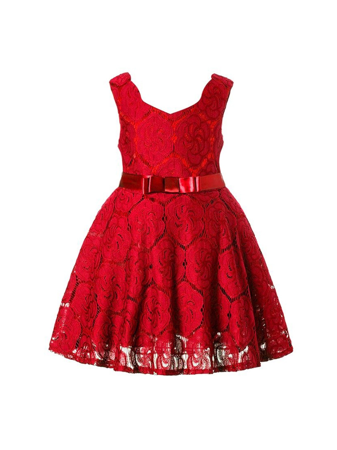 

Wow Princess Girls Self Design Fit and Flare Knee Length Dress, Red