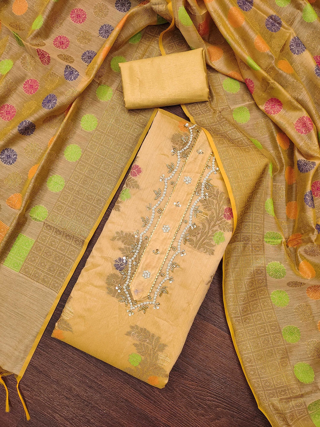 

SHADOW & SAINING Woven Design Semi-Stitched Dress Material, Yellow