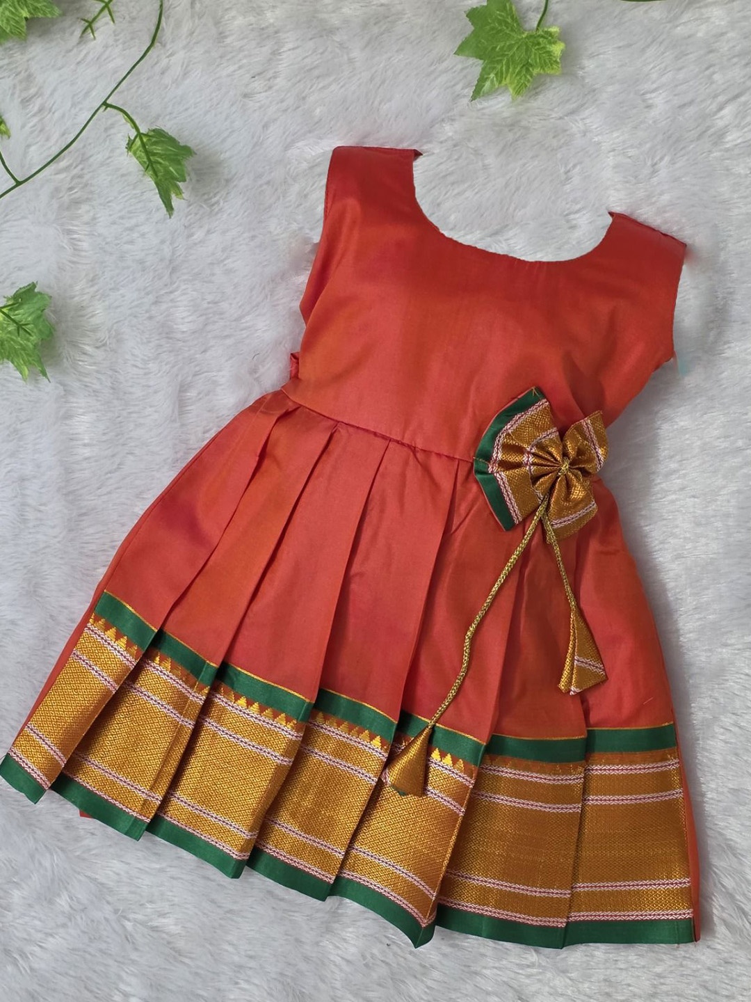 

BAESD Girls Round Neck Fit and Flare Maxi Ethnic Dress, Orange