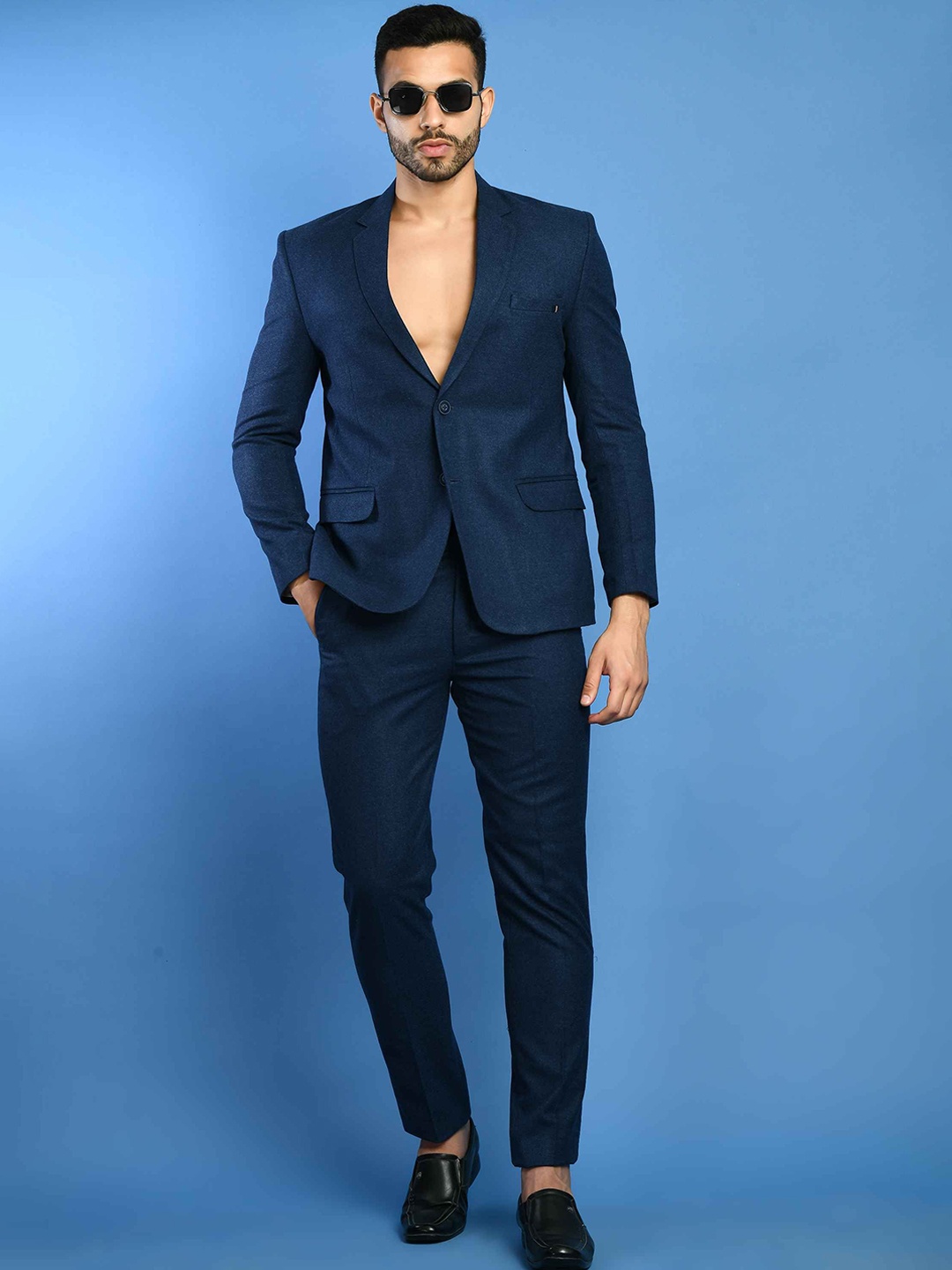 

SQUIREHOOD Tailored Fit Single-Breasted 2 Piece Suits, Navy blue
