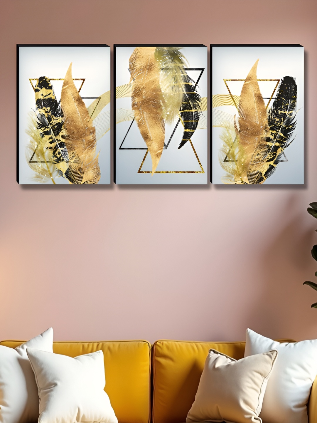 

Myntra Elegant Homes Blue & Gold-Toned 3 Pieces Abstract Wall Arts