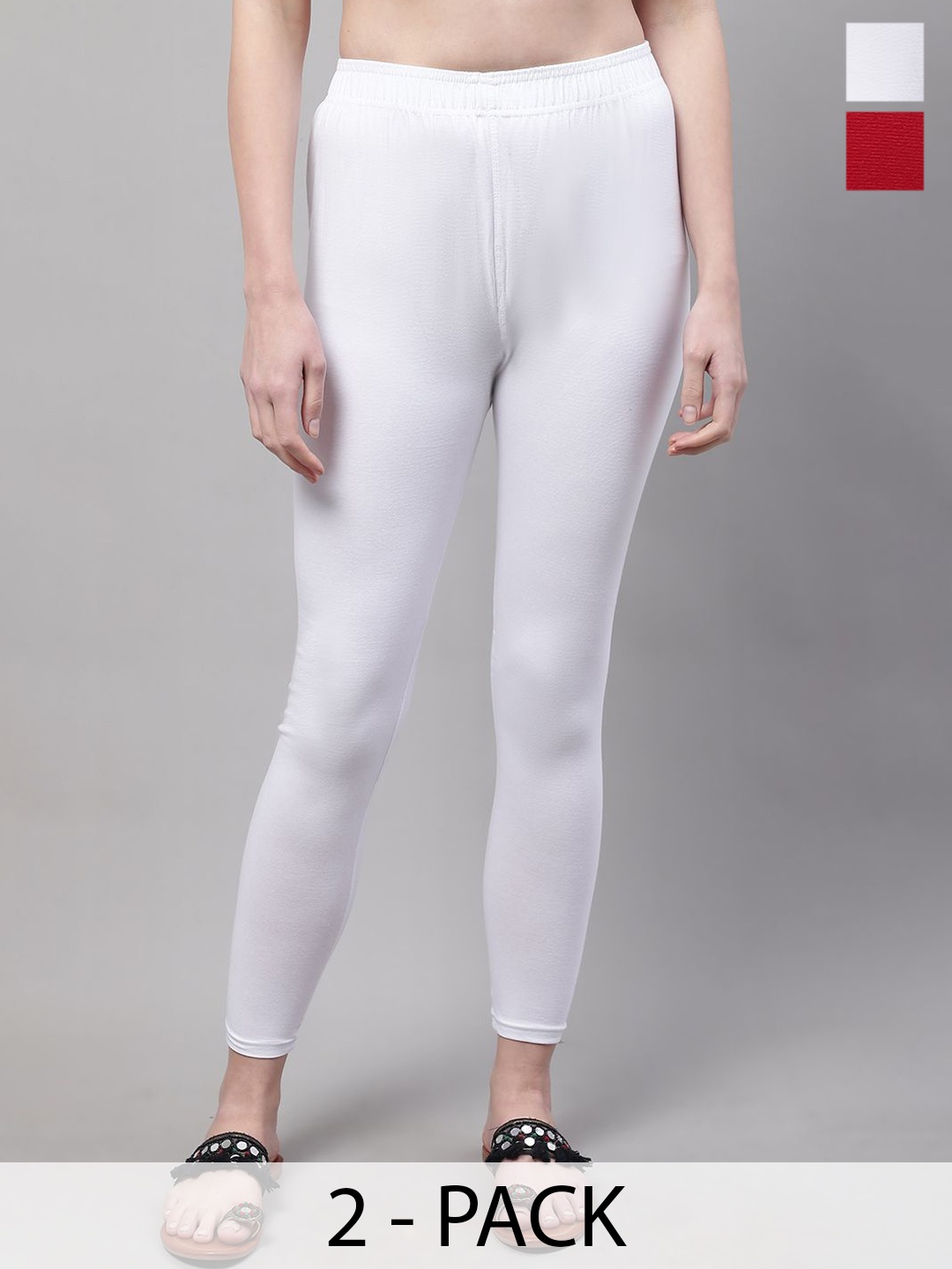 

Valles365 by S.C. Women Pack Of 2 Cotton Mid-Rise Ankle-Length Leggings, White