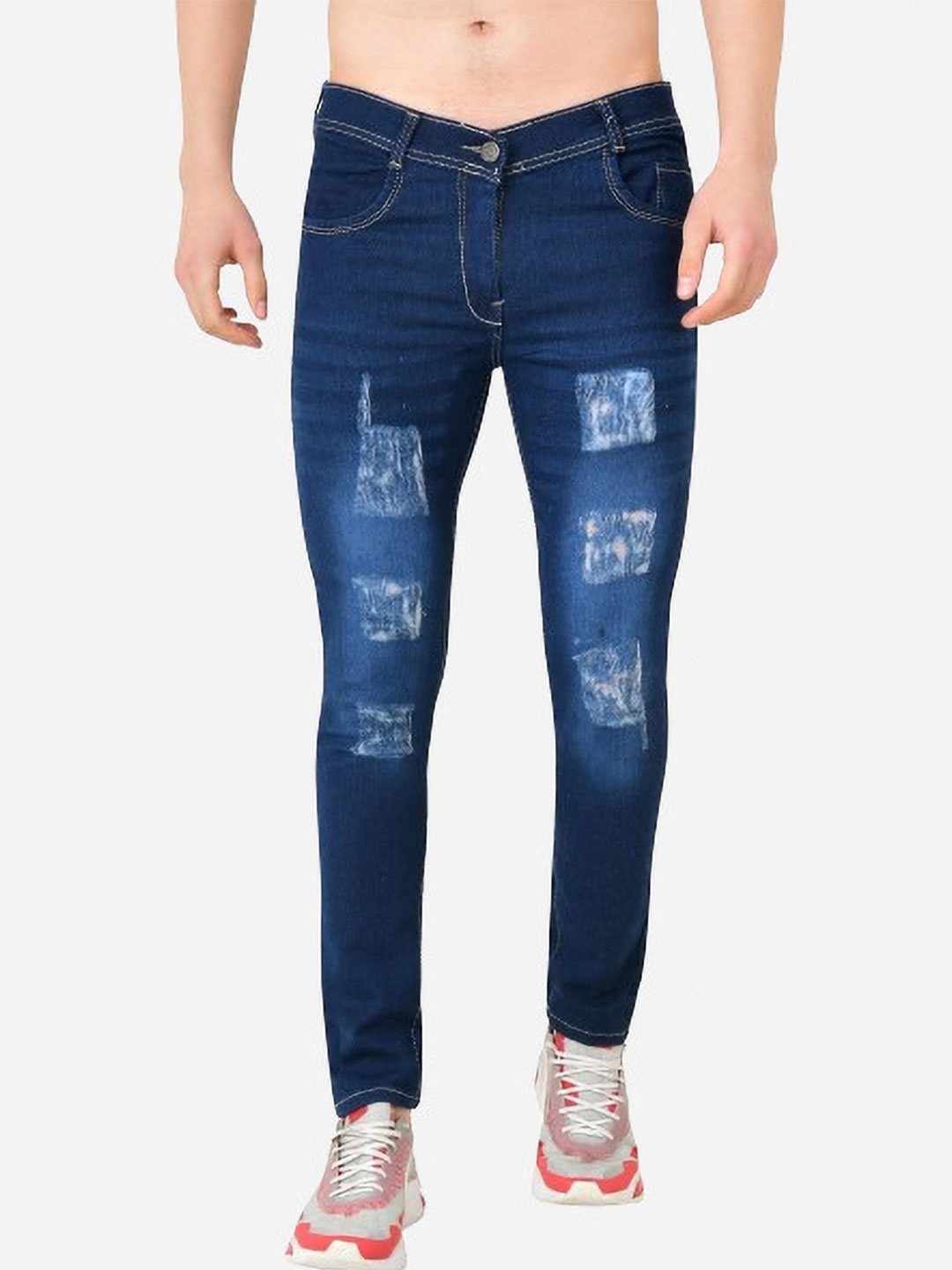 

COMFITS Men Classic Mildly Distressed Light Fade Skinny Fit Stretchable Jeans, Blue