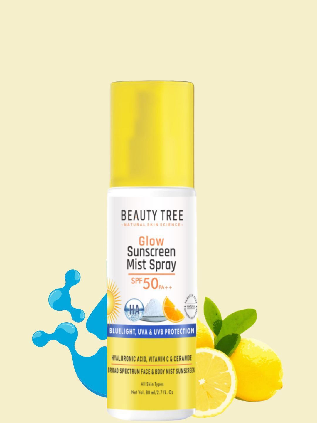 

Beauty Tree Glow Sunscreen Mist Spray With SPF 50 ++++ & Vitamin C - 80 ml, Transparent