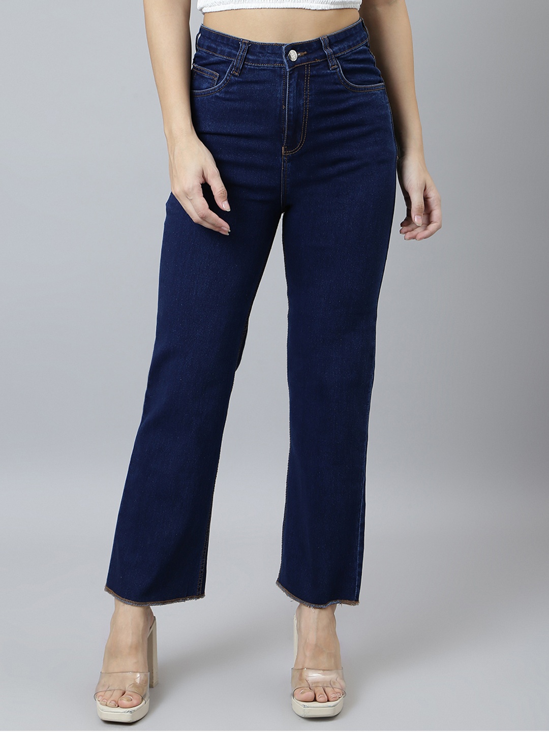

Mast & Harbour Women Flared High-Rise Dark Shade Stretchable Jeans, Blue