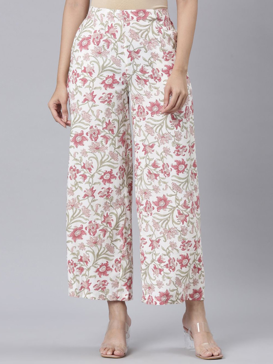 

Go Colors Women Floral Printed Ethnic Palazzos, White
