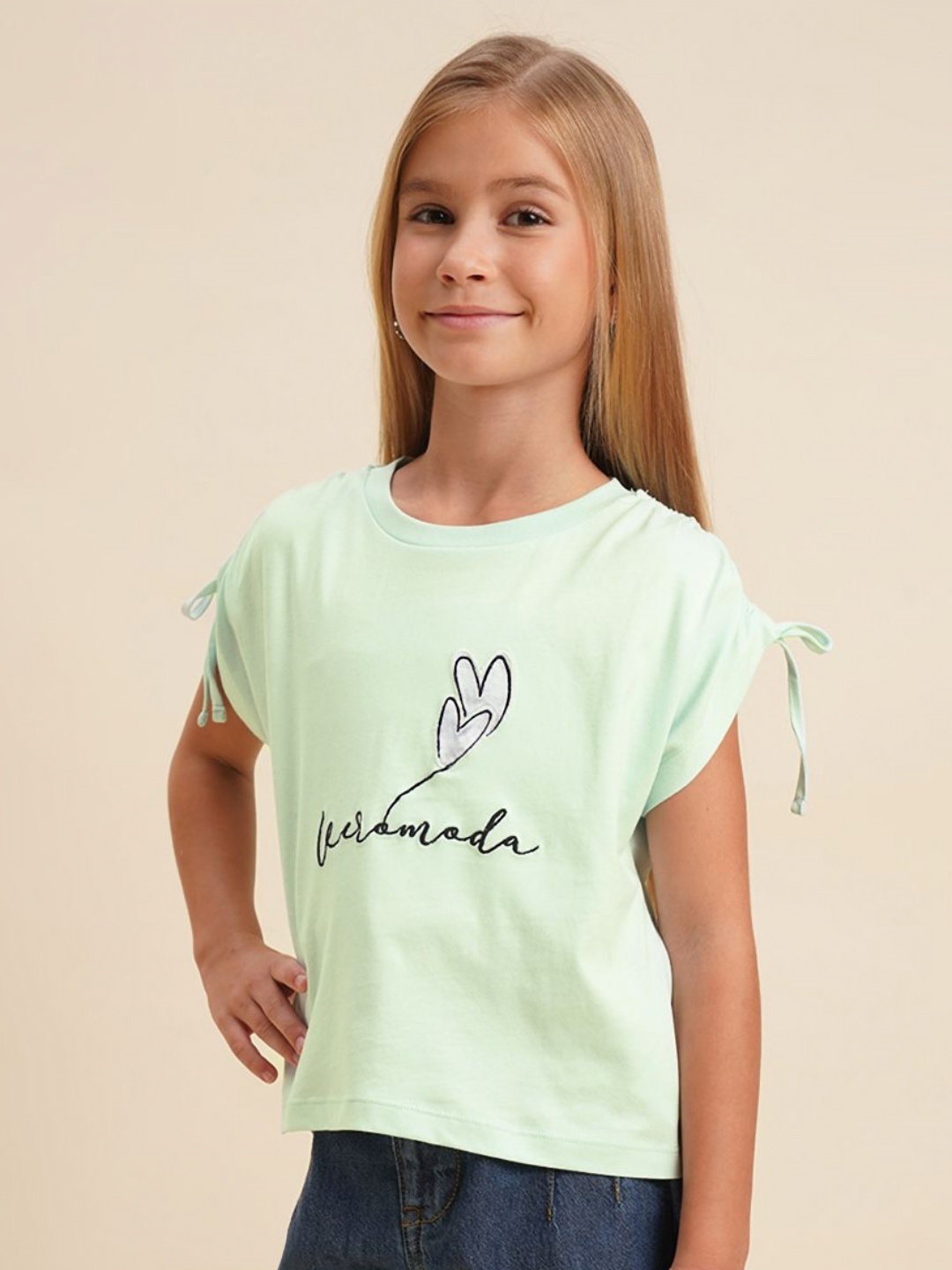

Vero Moda Girls Brand Logo Printed Round Neck Cotton T-shirt, Green