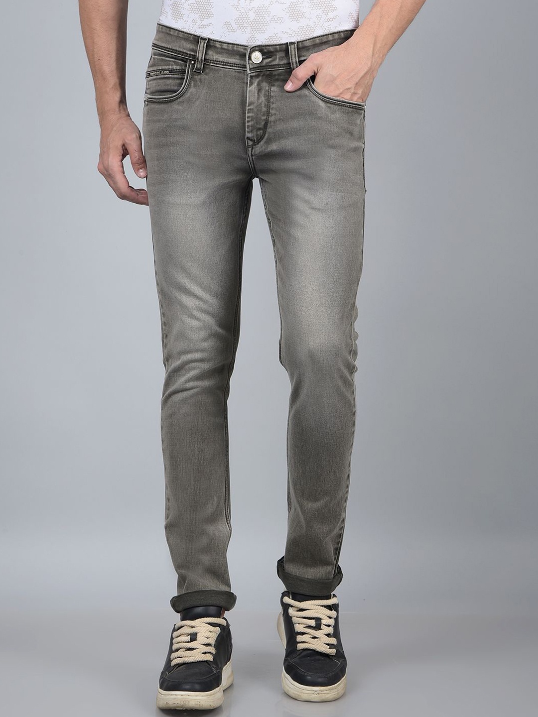 

Crimsoune Club Men Slim Fit Light Fade Mid-Rise Stretchable Jeans, Grey