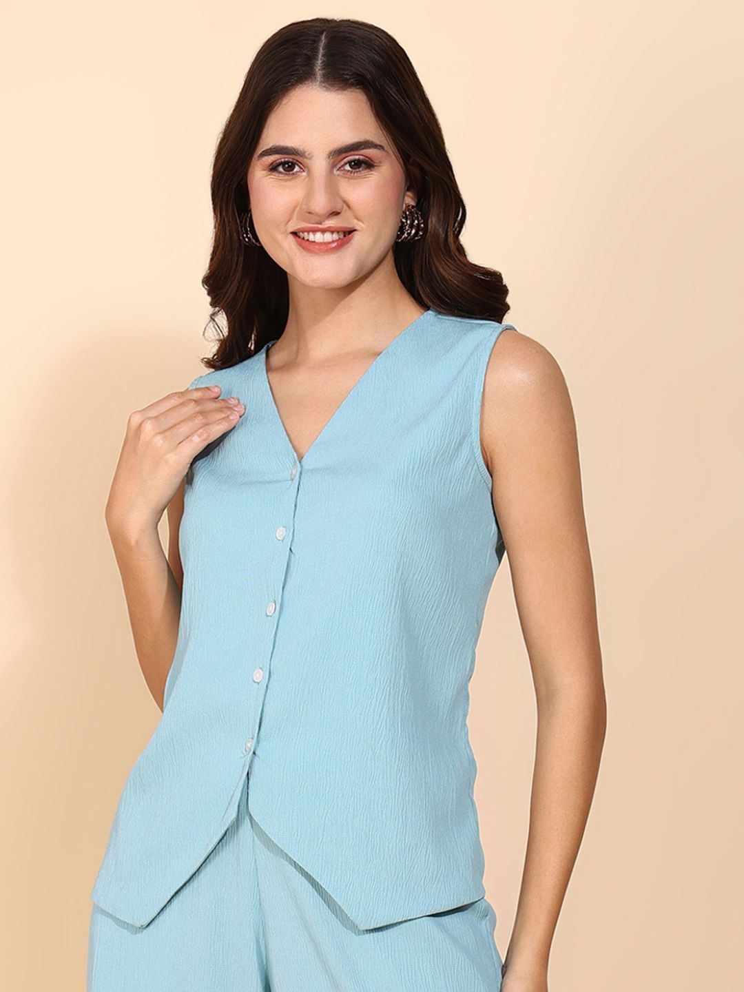 

DressBerry Women Solid V-Neck Sleeveless Vest Top, Blue
