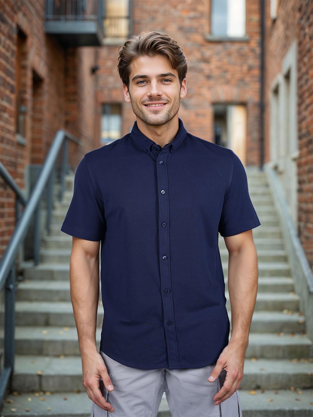 

Celio Classic Regular Fit Opaque Cotton Casual Shirt, Navy blue