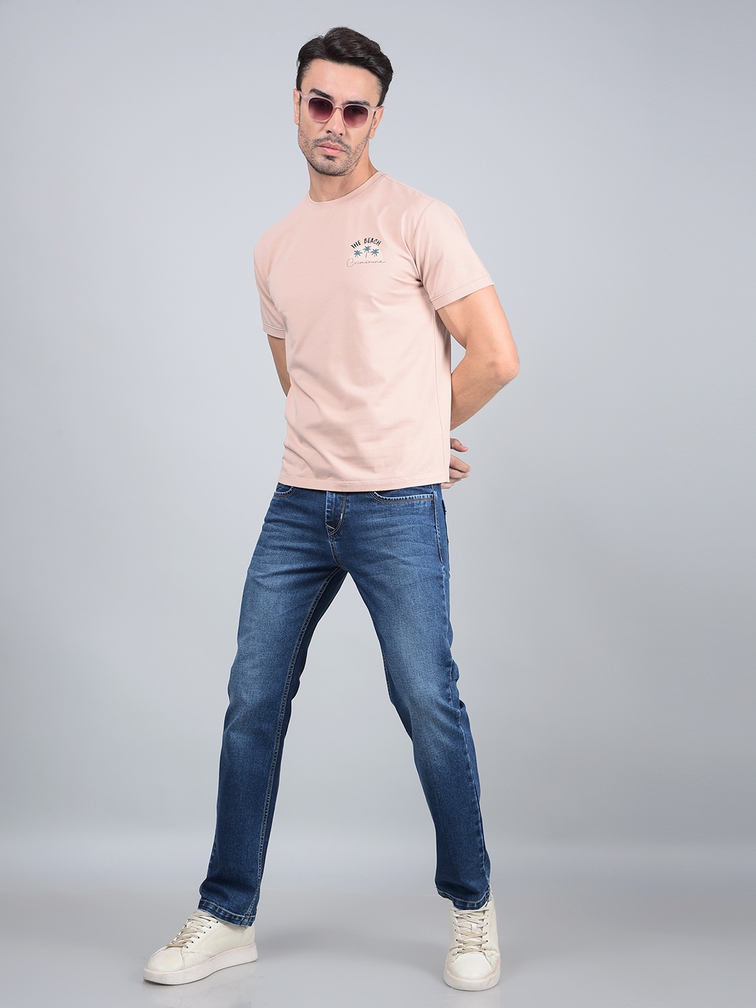

Crimsoune Club Graphic Printed Round Neck Cotton T-shirt, Peach