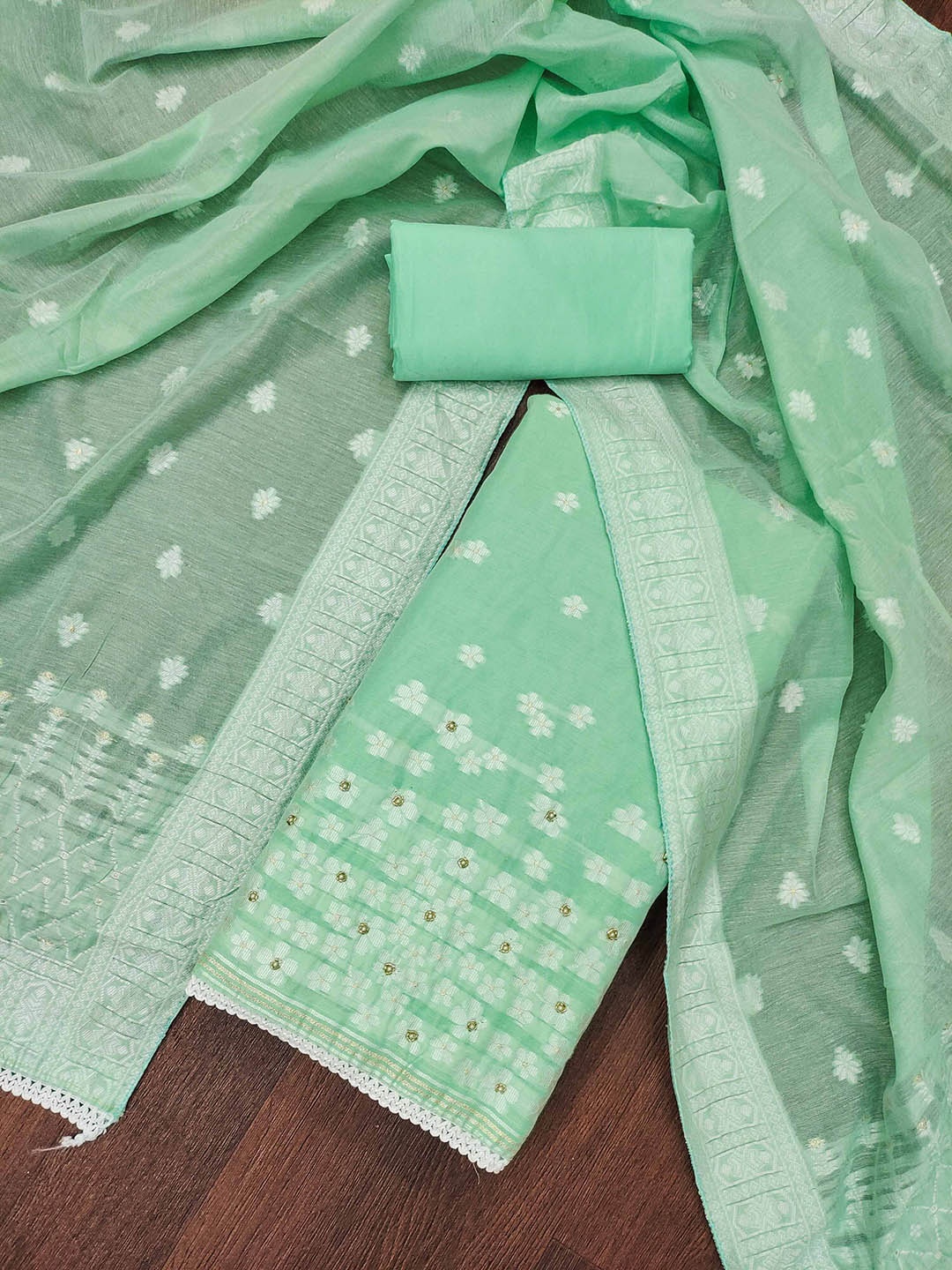 

SHADOW & SAINING Floral Woven Design Banarasi Unstitched Dress Material, Green