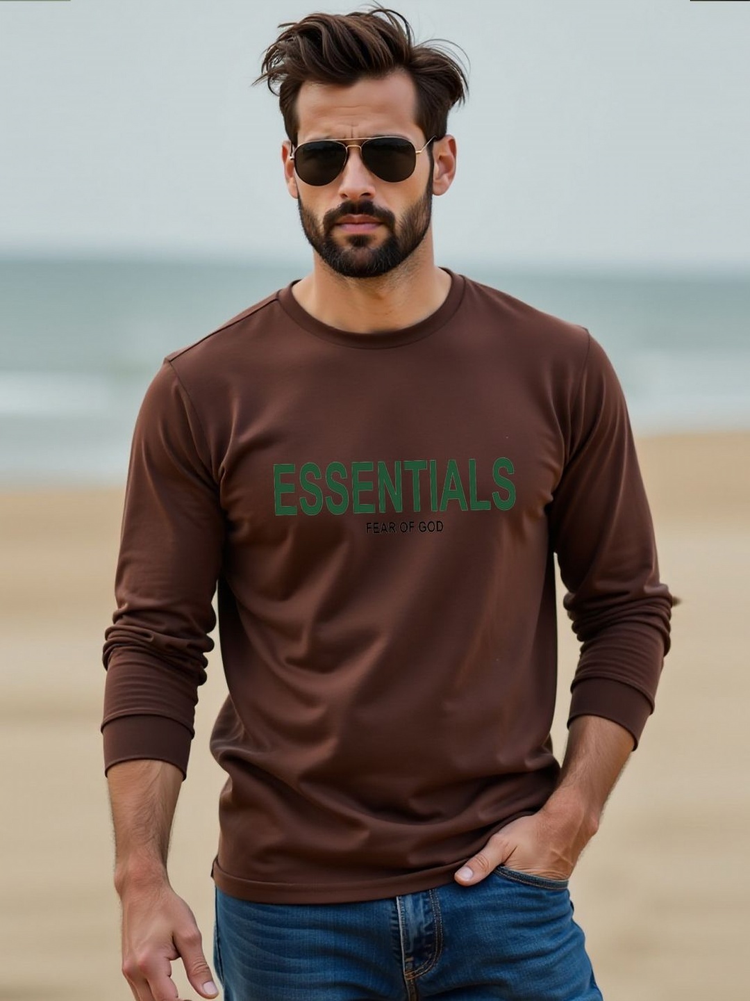 

Genzy Typography Printed Round Neck Cotton T-shirt, Brown