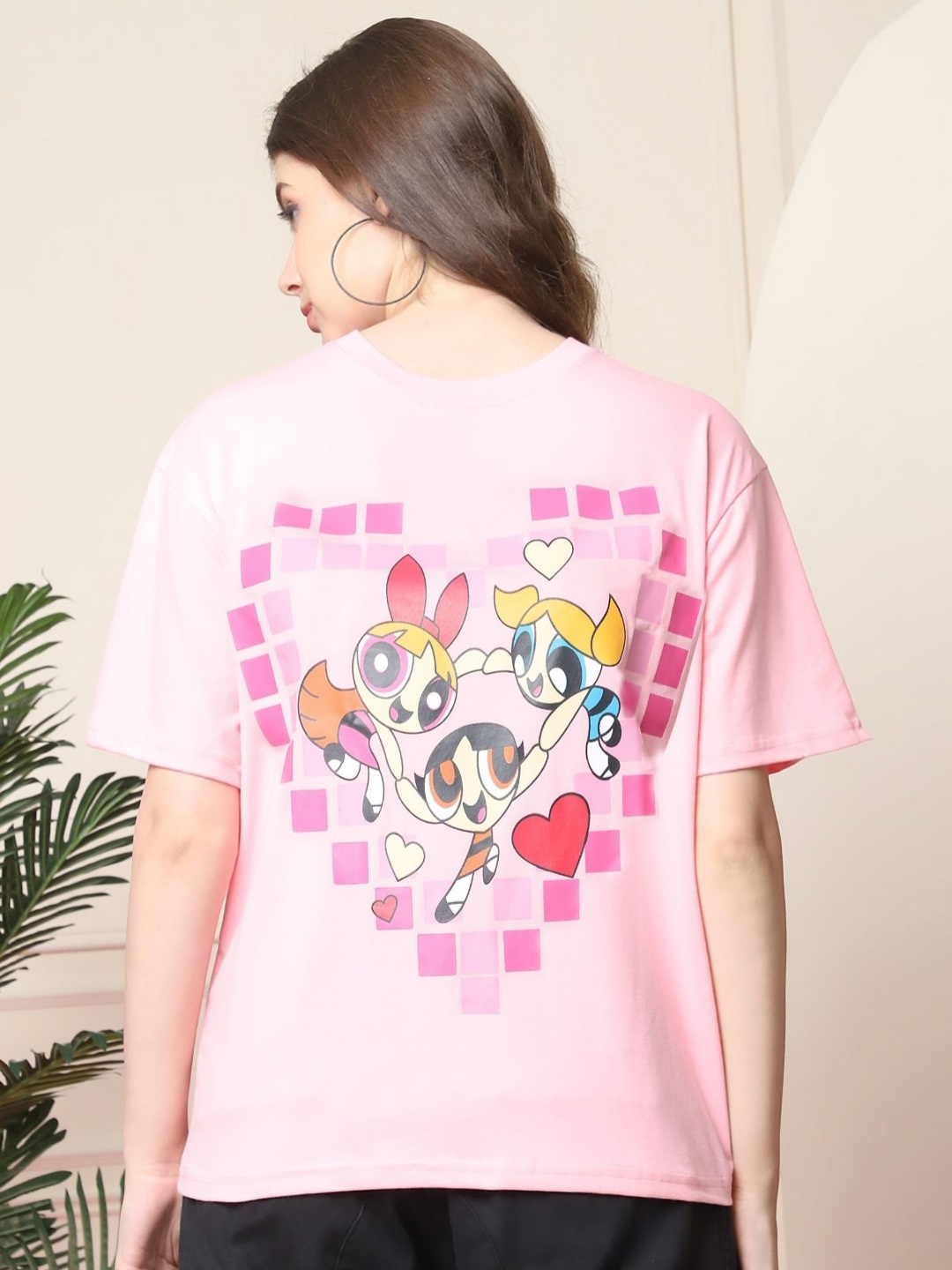 

Dreambe Typography Printed Drop-Shoulder Sleeves Cotton T-shirt, Pink