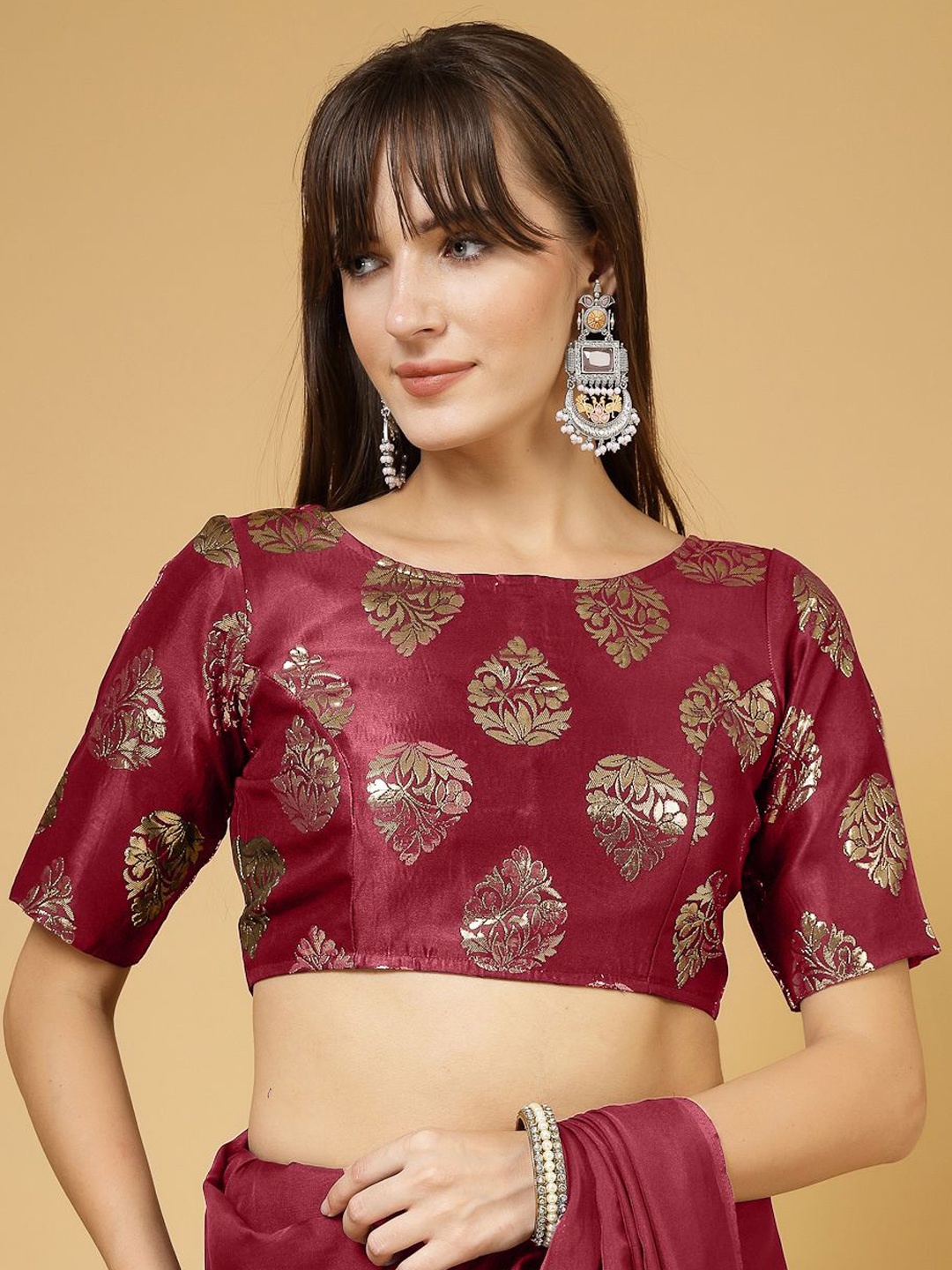 

Oomph! Woven Design Jacquard Traditional Saree Blouse, Red