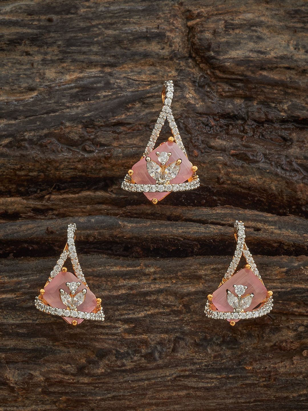 

Kushal's Fashion Jewellery Gold-Plated Zircon Studded Party Pendant Earring Set
