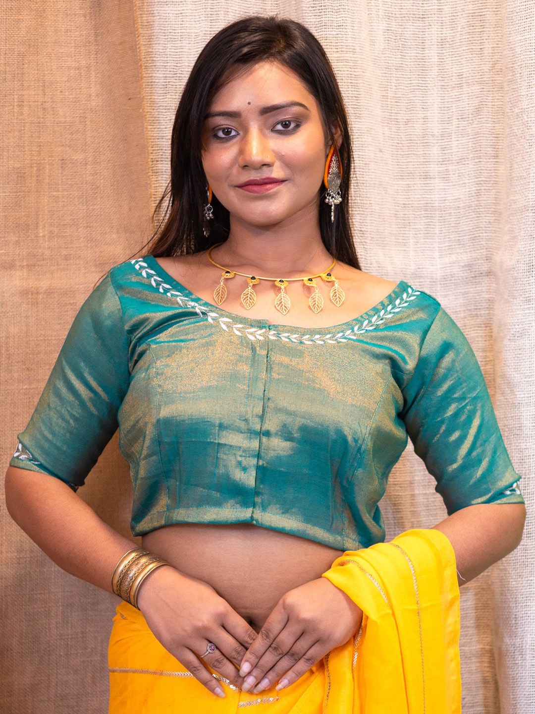 

Uttariya Women Embroidered Round Neck Saree Blouse, Blue