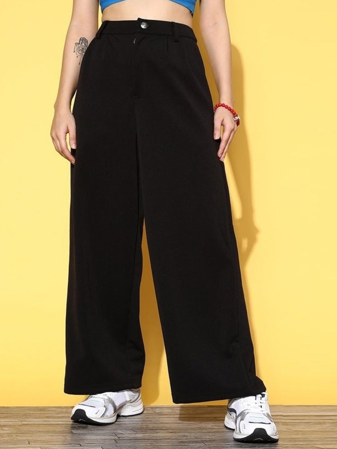 

1DAYJEANS Women Wide Leg High-Rise Stretchable Jeans, Black