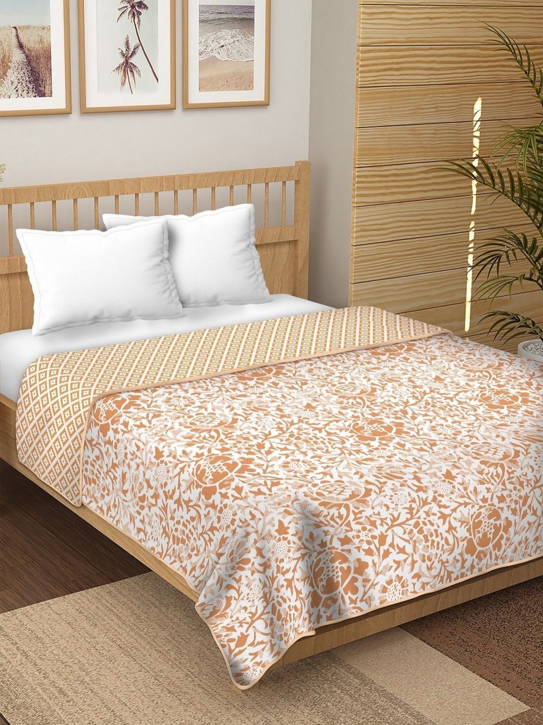 

tundwal's Brown & White Floral Cotton AC Room 210 GSM Single Bed Dohar
