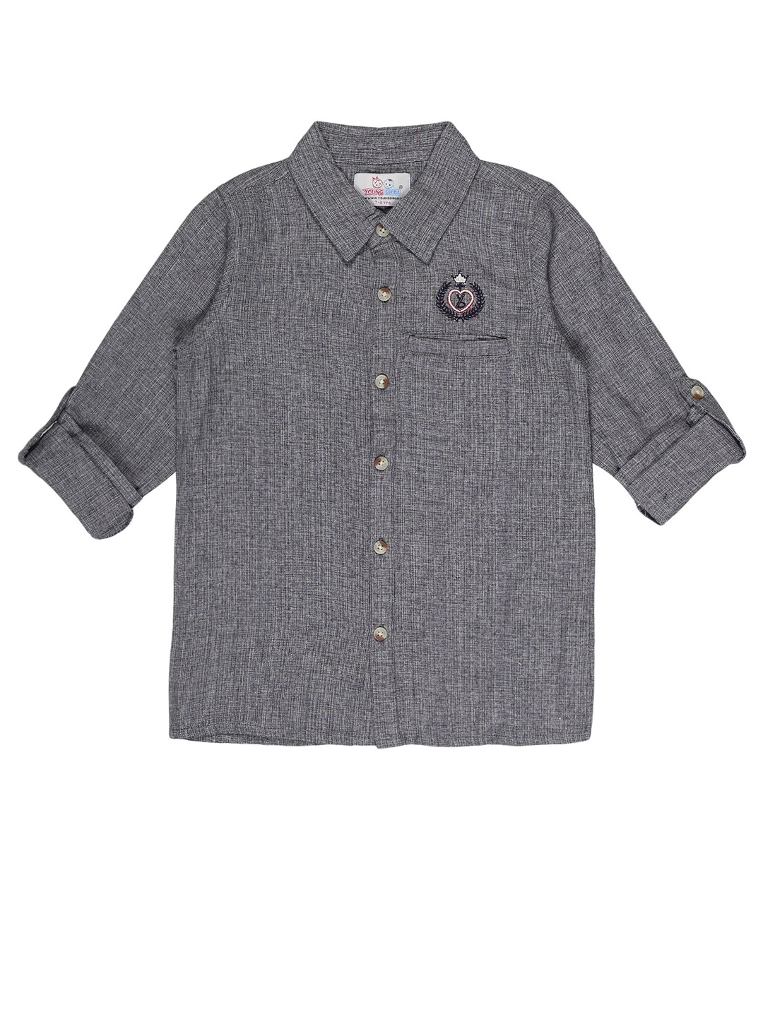 

YOUNG BIRDS Boys Roll-Up Sleeves Cotton Casual Shirt, Grey