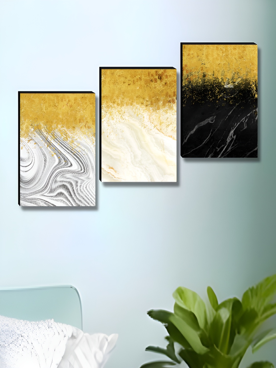 

Myntra Elegant Homes Gold-Toned & Black 3 Pieces Abstract Wall Art