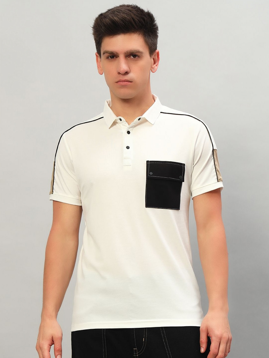 

PROFY Men Solid Polo Collar Cotton T-shirt, Cream