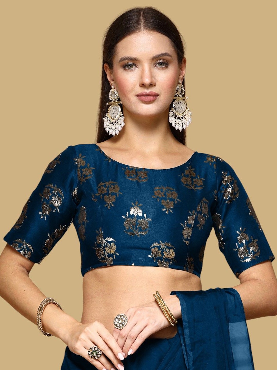 

Oomph! Woven Design Jacquard Traditional Saree Blouse, Blue