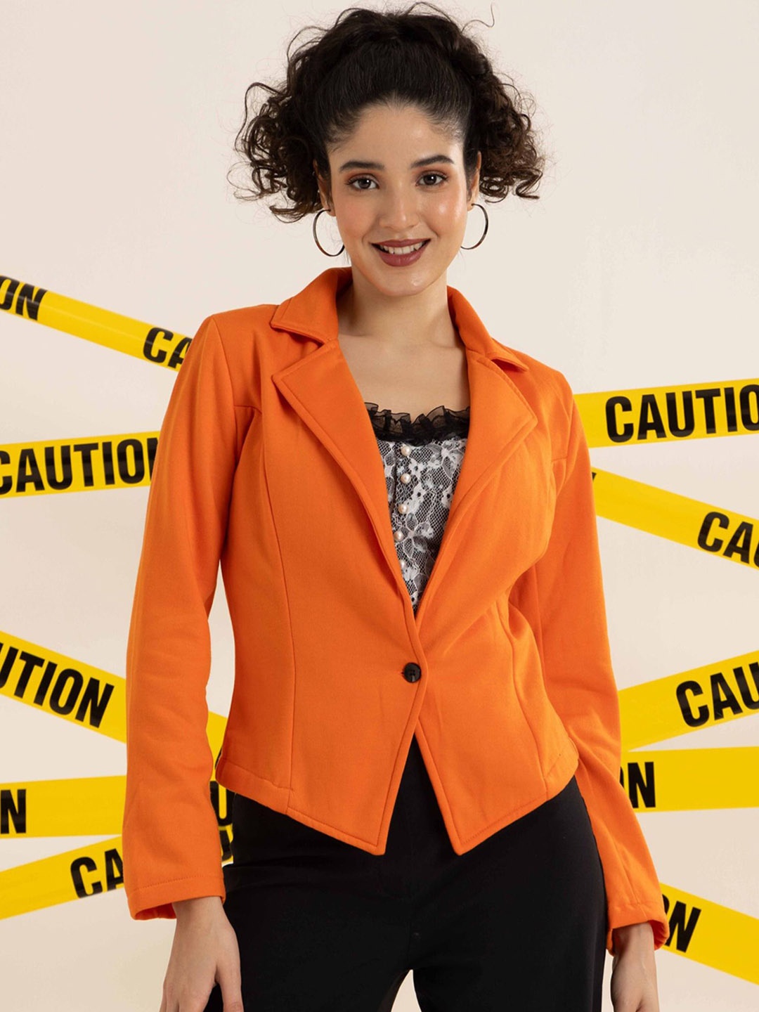 

BAESD Notched Lapel Collar Single Breasted Blazer, Orange